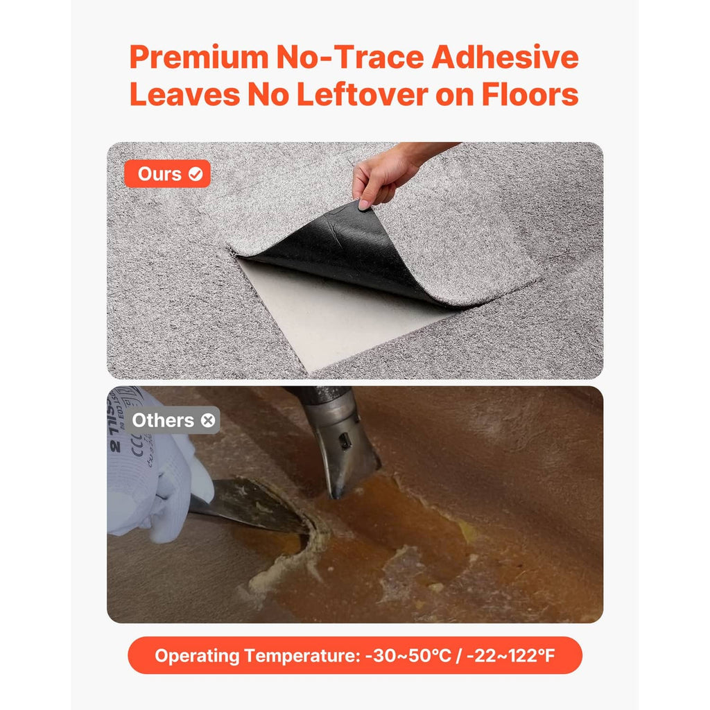 Carpet tile adhesive layer peel test showing no residue concept on floor