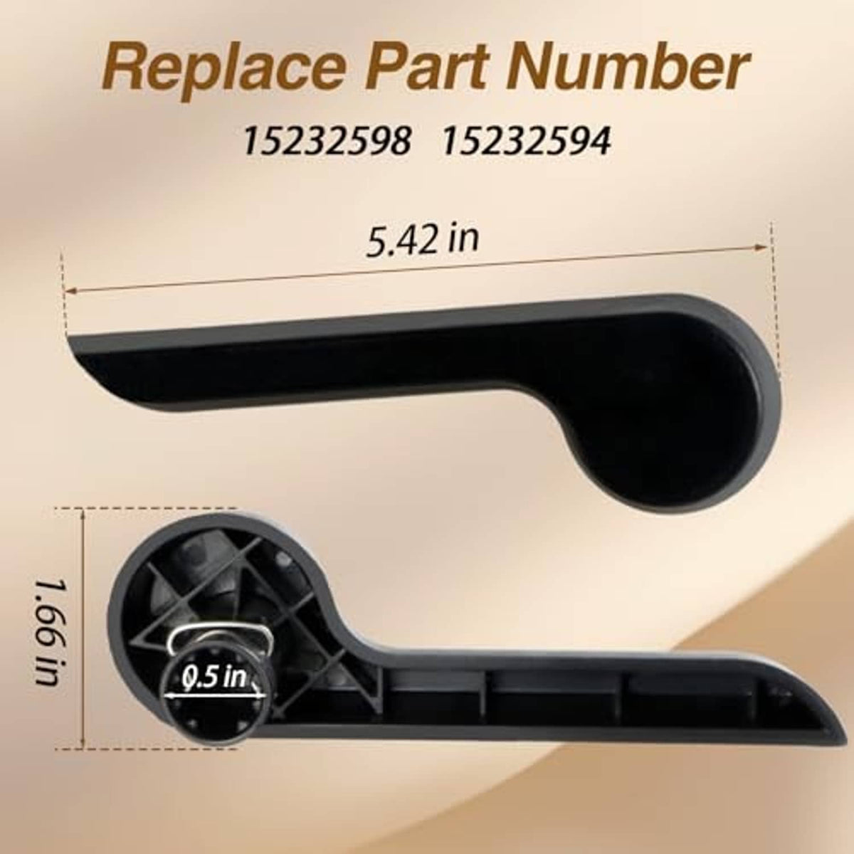 Black recliner seat handle lever with size measurements and circular mounting base