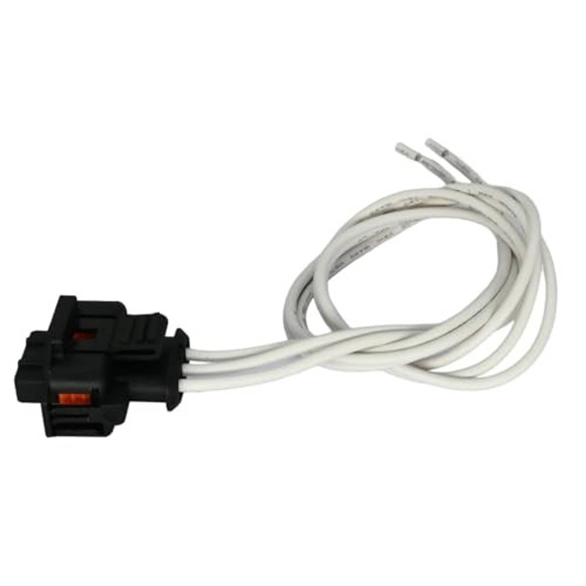 Throttle-position sensor connector end with black housing and white wire pigtail