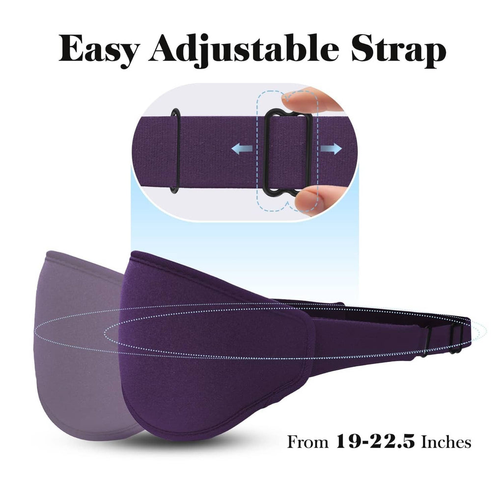 Purple adjustable sleep eye mask with strap length range