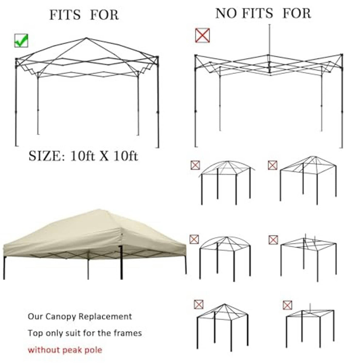 Canopy replacement top shown compatible with 10x10 frames without peak pole