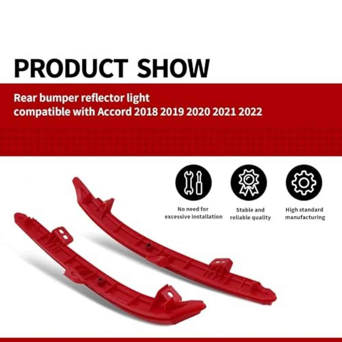 Red rear bumper reflector light housings with mounting clips, two pieces