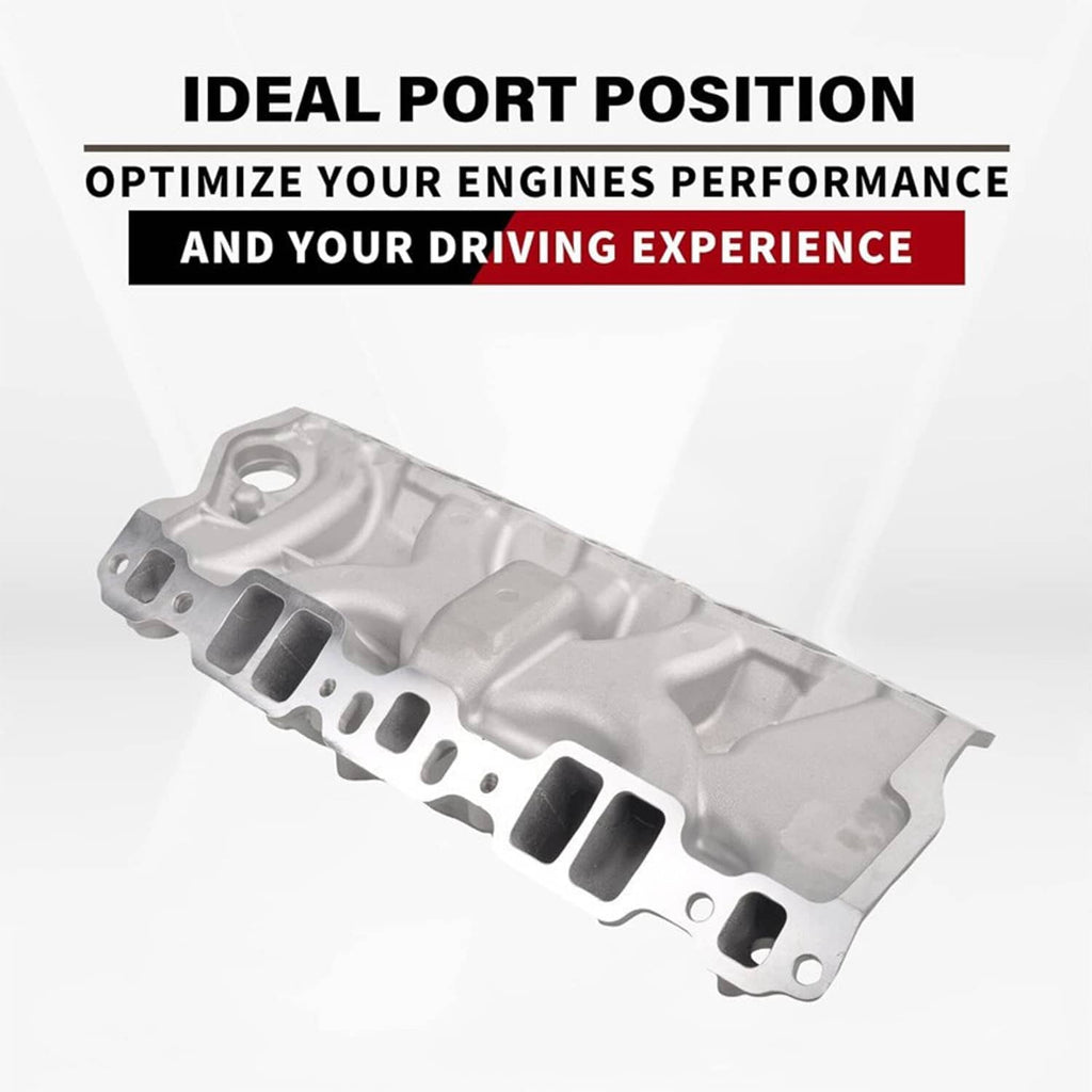 Aluminum dual-plane intake manifold angled view with port openings