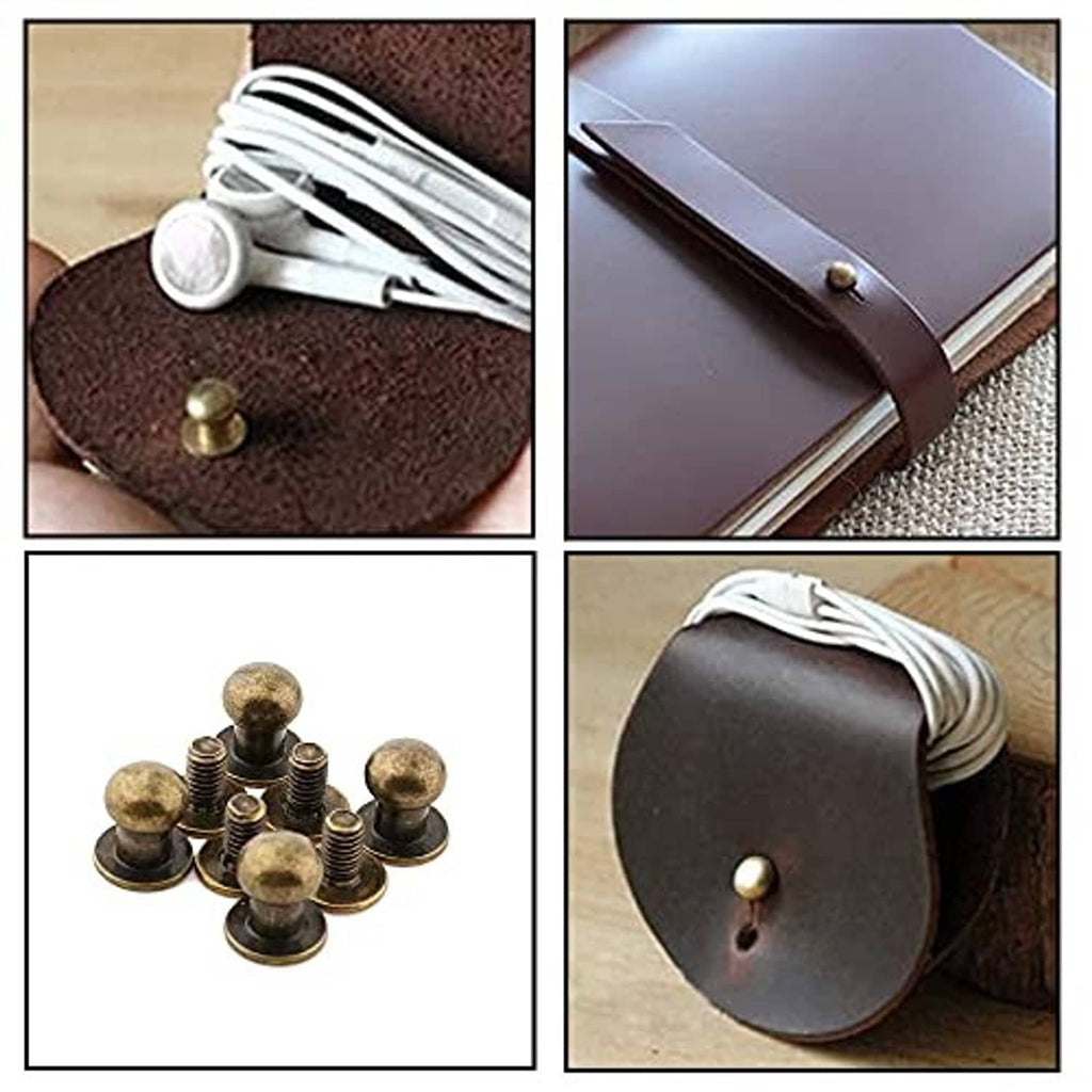 Bronze screw studs used on leather strap ends and accessory closures