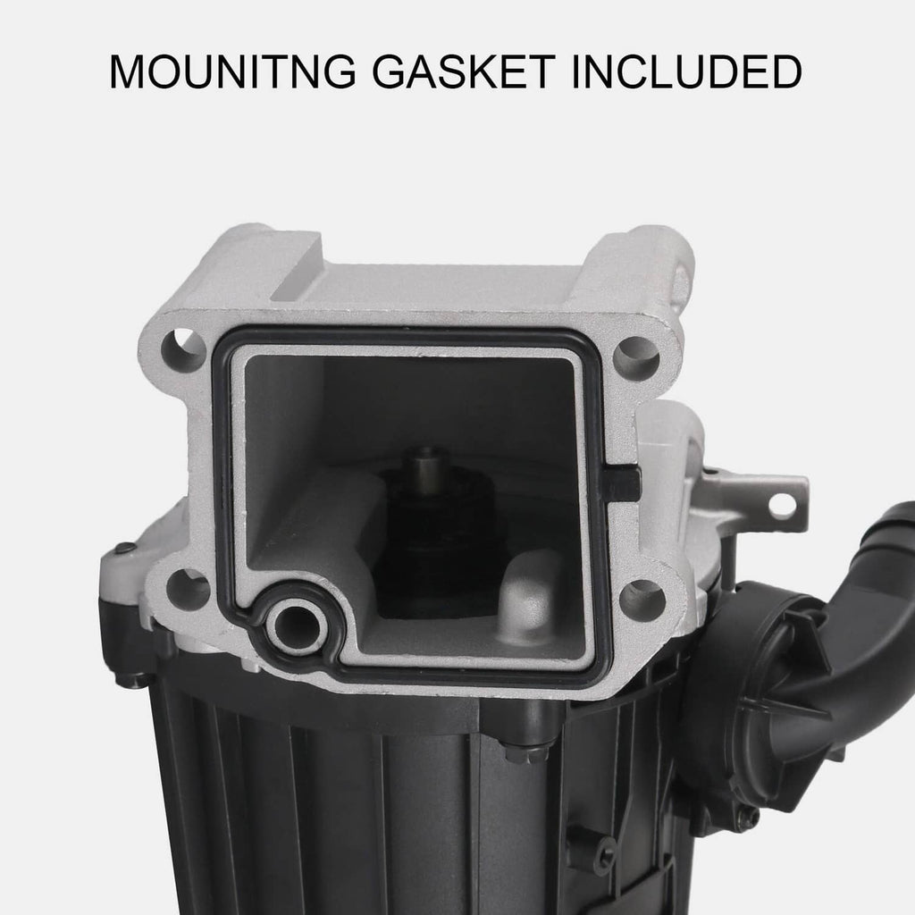 Crankcase ventilation separator housing with square intake opening and gasket.