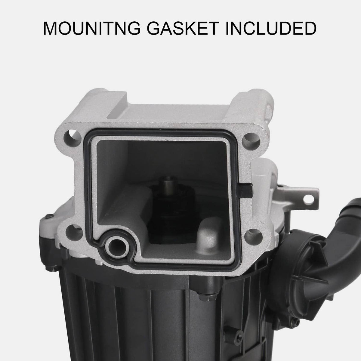 Crankcase ventilation separator housing with square intake opening and gasket.