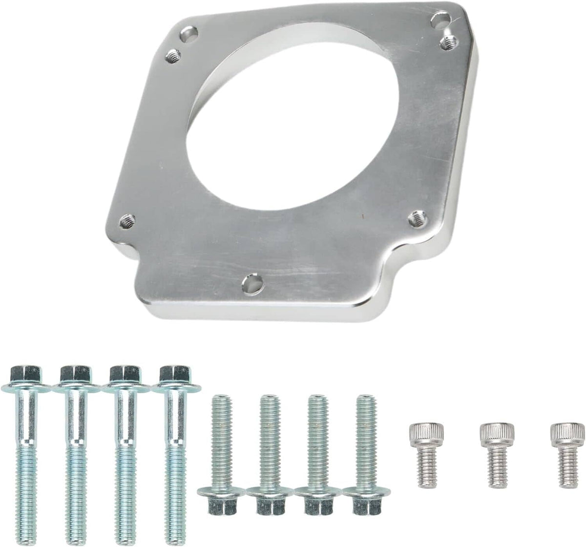 Throttle body adapter sealing ring kit with black gasket, metal plate, and bolts
