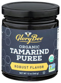 Organic tamarind puree jar, 12 oz, dark glass with GloryBee label and non-GMO badge