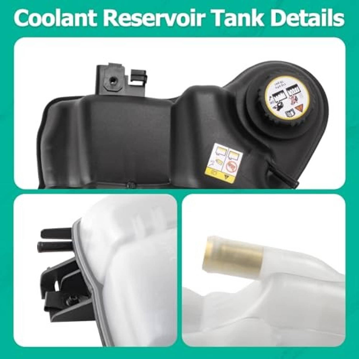 Coolant reservoir tank details with round cap and label area