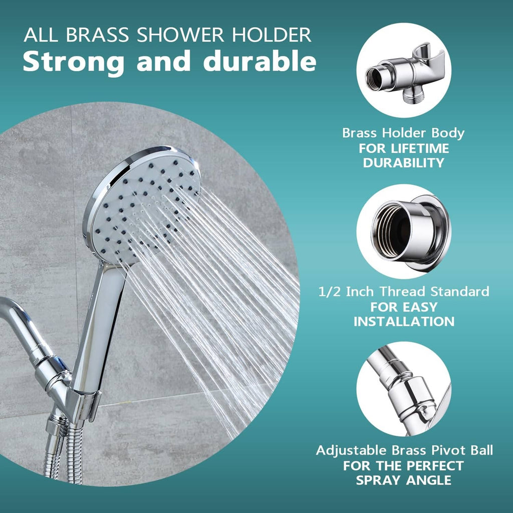 Chrome brass shower holder with pivot ball and threaded connector