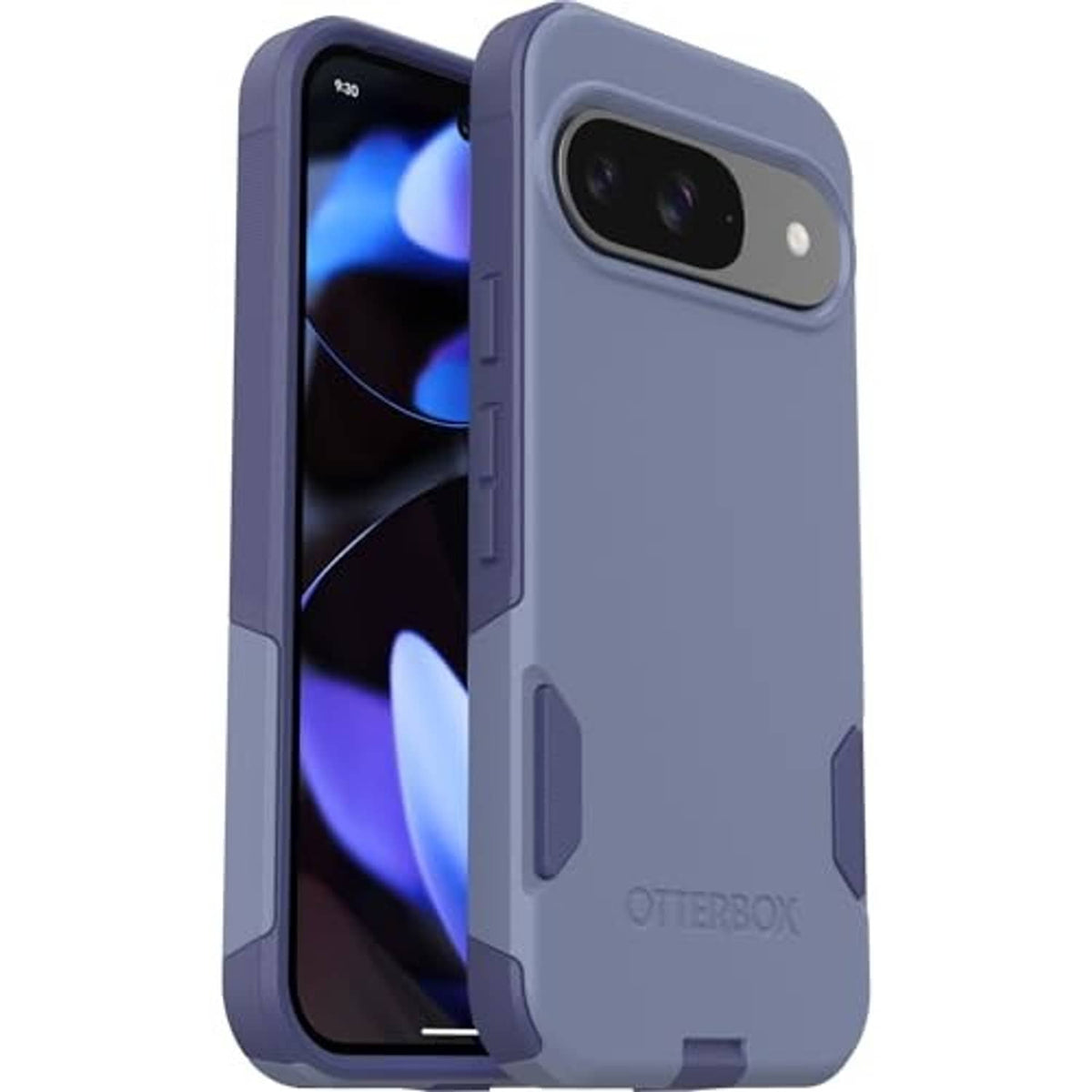OtterBox purple phone case with side buttons and camera cutout, front/back