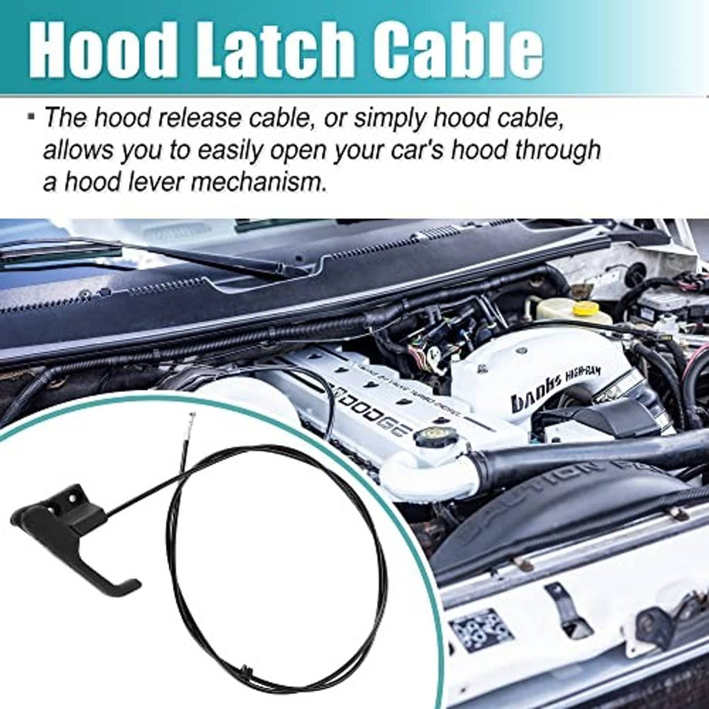 Hood release cable kit with molded black bracket and cable near engine bay
