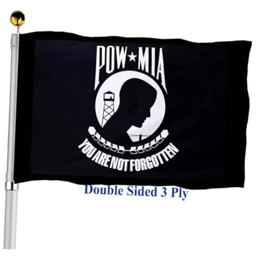 Black POW*MIA flag with 'You are not forgotten' emblem, double-sided
