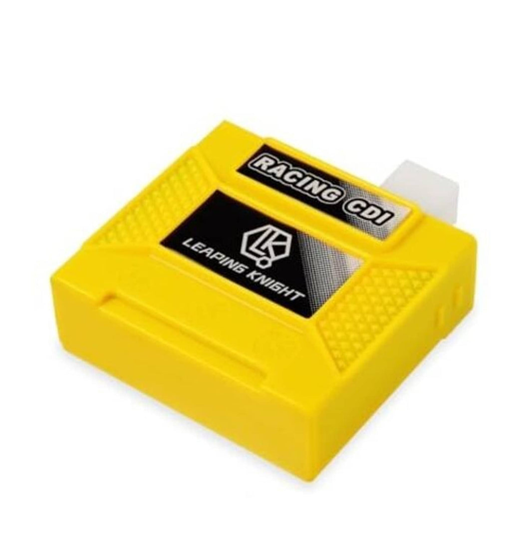 Yellow Racing CDI 4-pin digital ignition control module with angled label panel