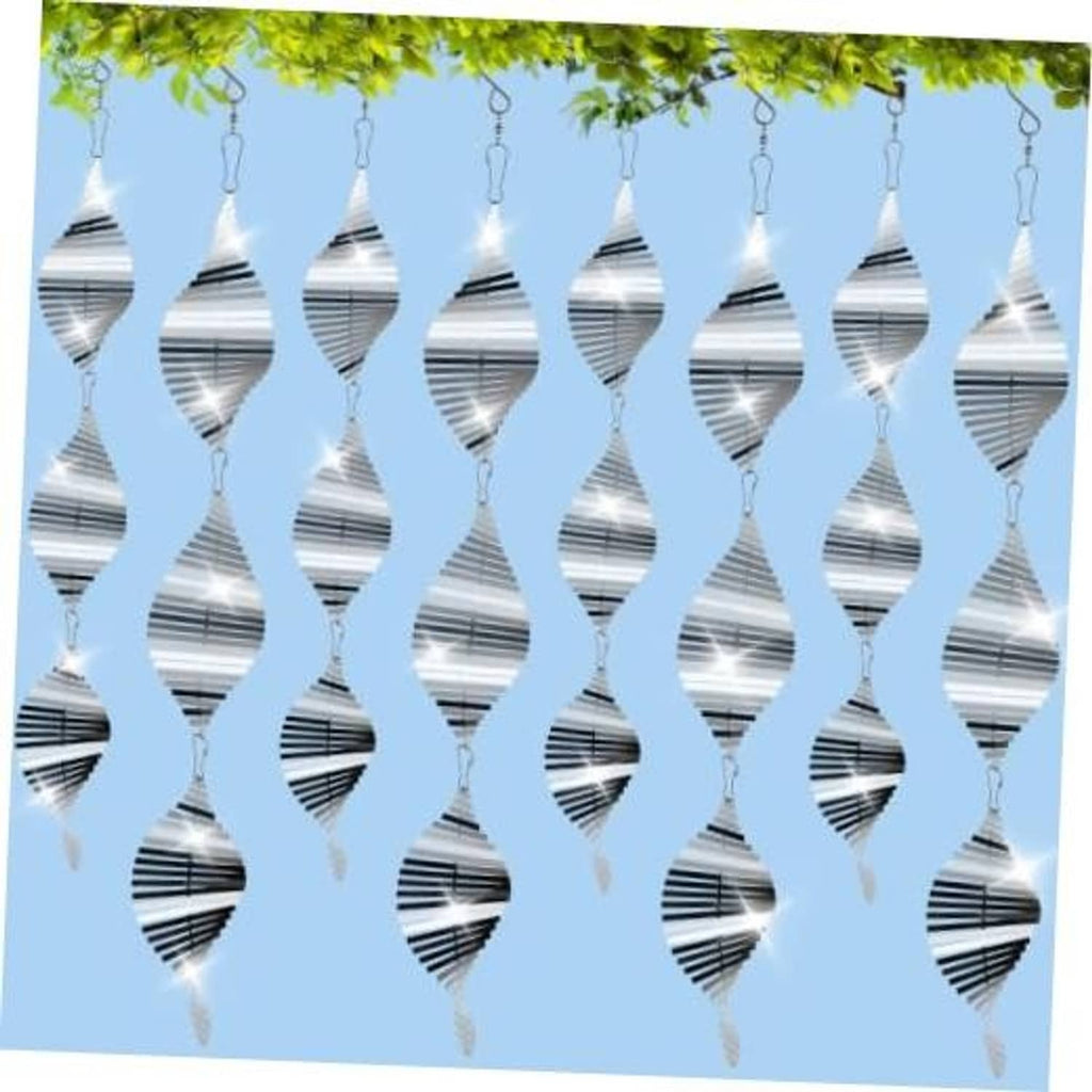 Stainless steel 3D wind spinner bird deterrents, many reflective spinners hanging