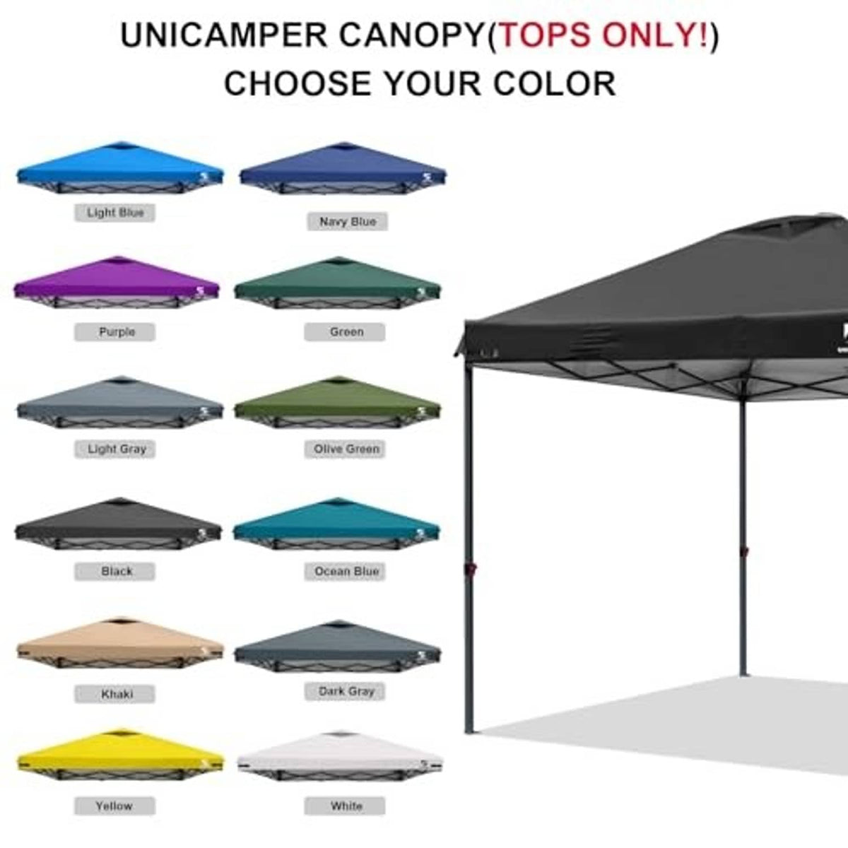 Canopy top cover (tops only) in black, shown with color selection options