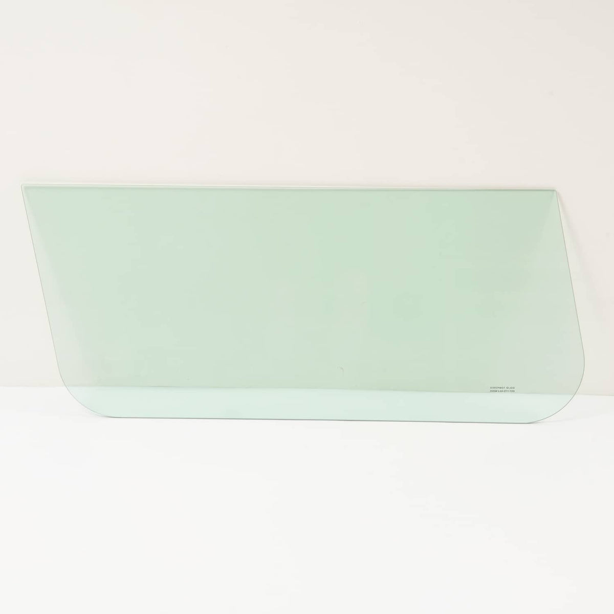 Mint green glass side window panel with smooth straight top