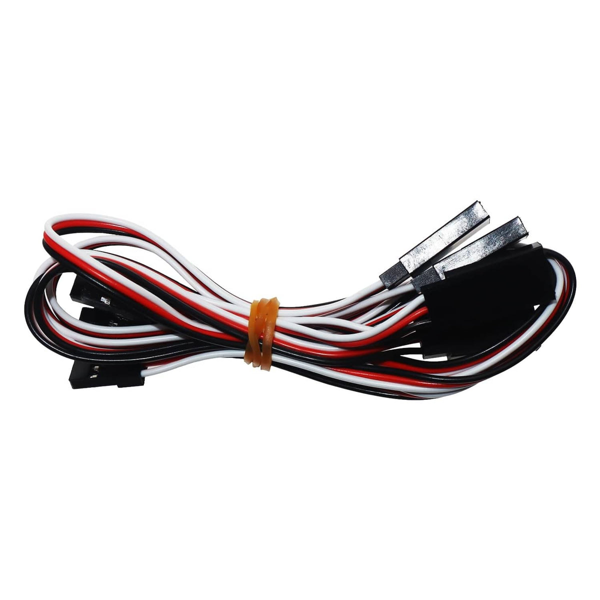 Servo extension wire harness with black connector housings and red/white/black leads
