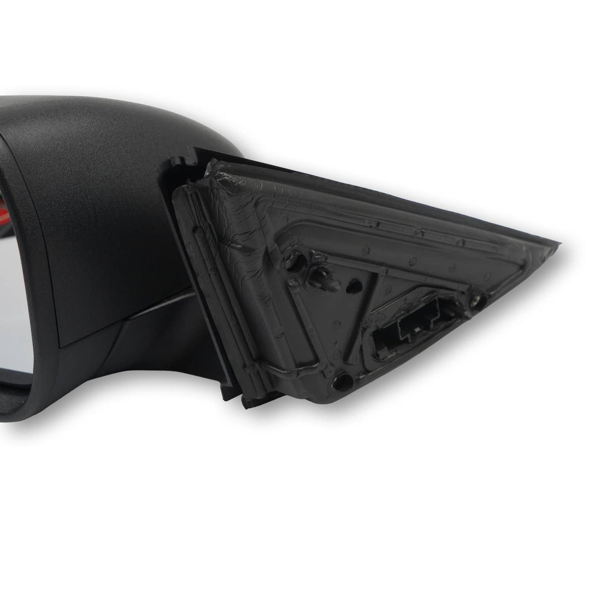Black power side mirror housing with heated folding control