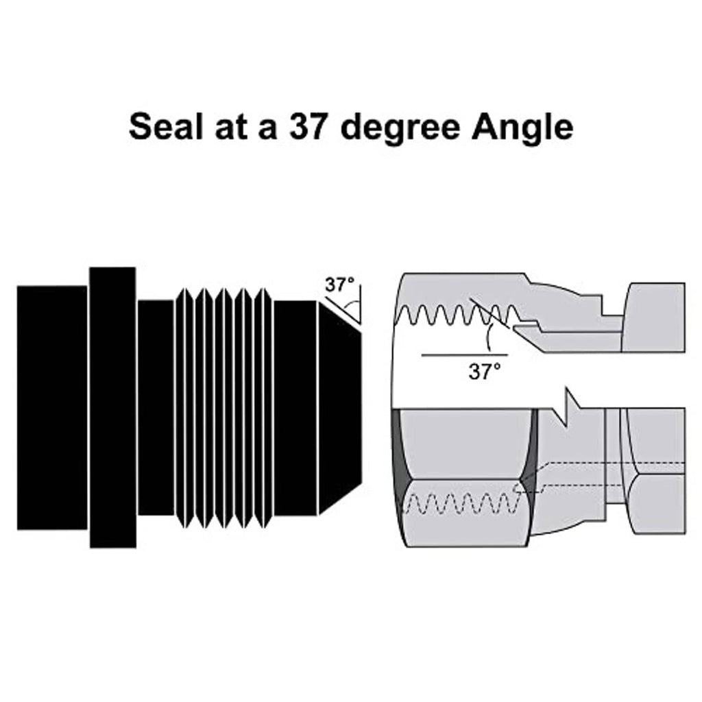 Cross-section diagram showing a 37° sealing angle for a weld-on bung fitting