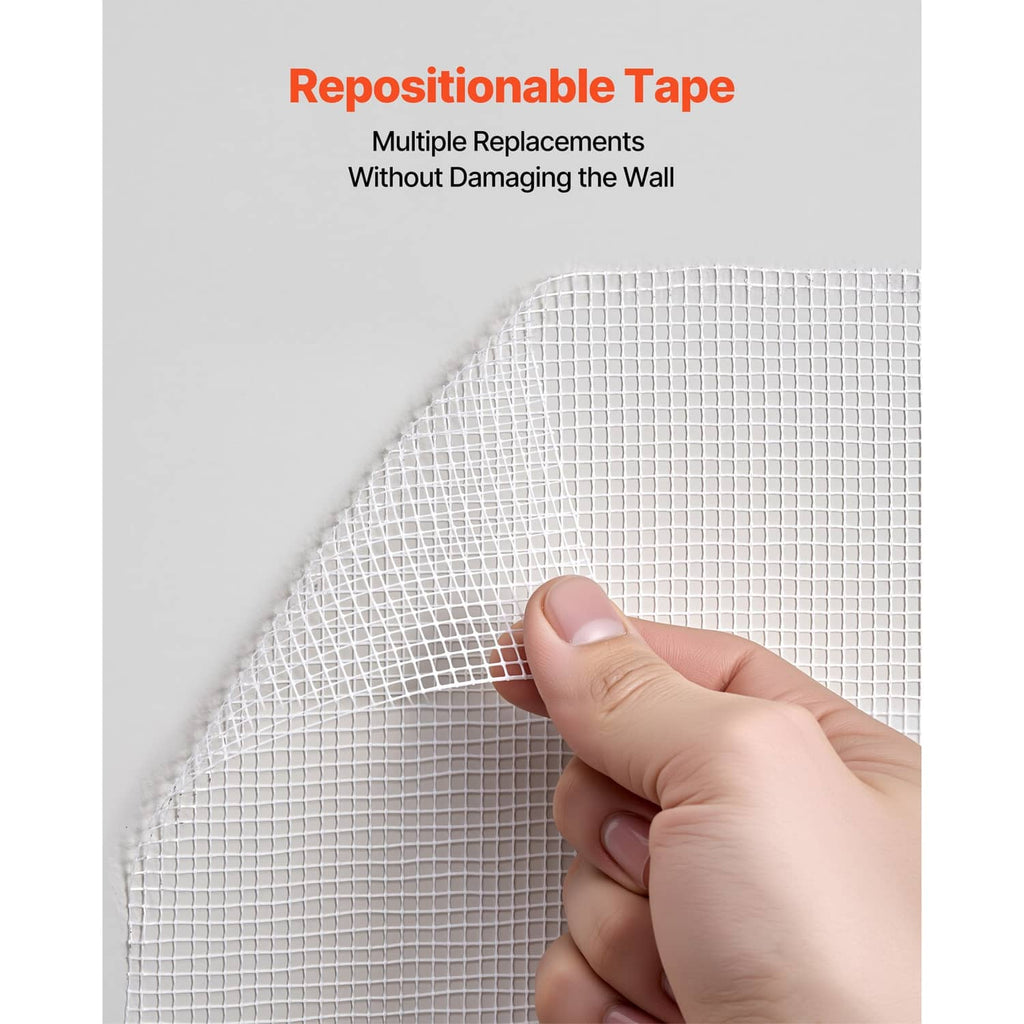 Repositionable white fiberglass mesh tape sheet, hand smoothing grid surface