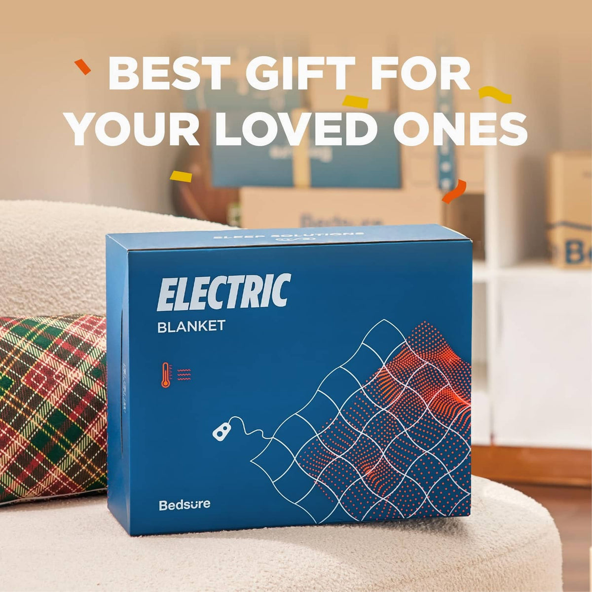 Electric heated mattress pad box with Bedsure branding on blue packaging