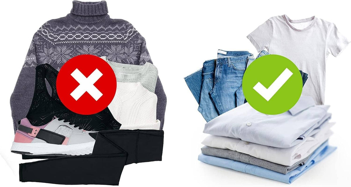 Iron-on patch set next to folded shirts and jeans