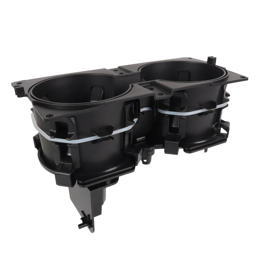 Dual cup holder module with two round openings and internal support tabs, black