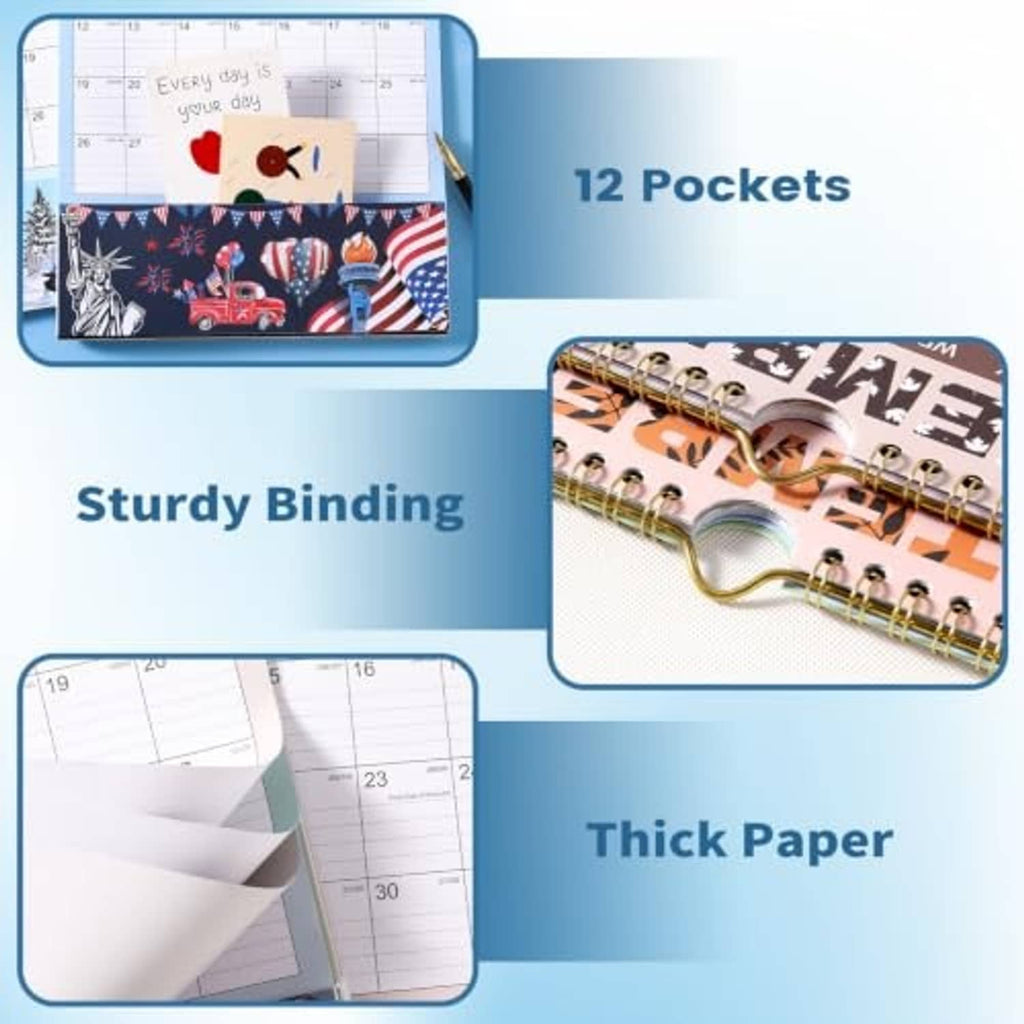 2027 pocket calendar features: 12 pockets, sturdy binding, and thick paper