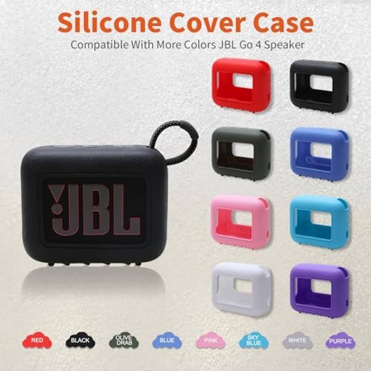 Silicone speaker cover case in multiple colors, compact shell with front opening.