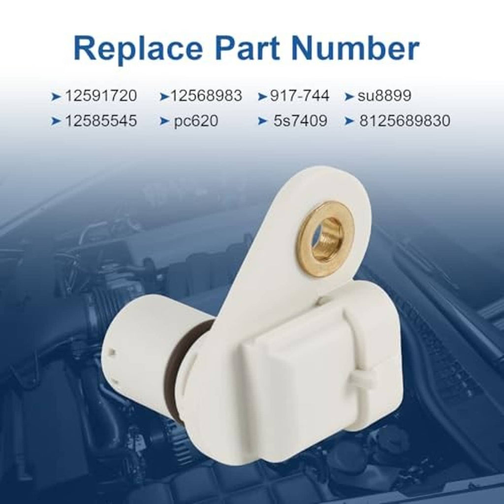 Camshaft position sensor with white connector body and gold mounting terminal