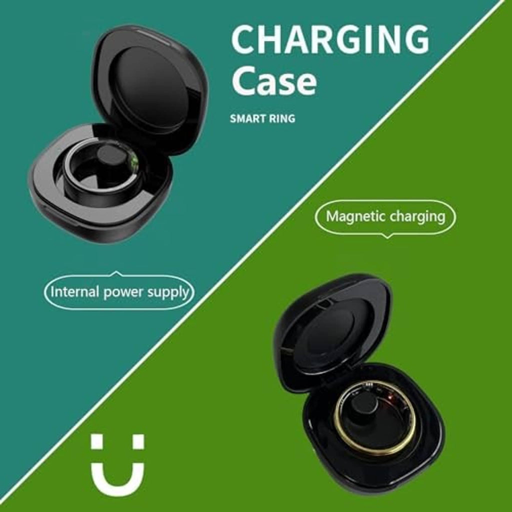 Black charging case with magnetic charging port and built-in power supply