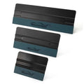 3-piece black vinyl wrap squeegee set with felt pads, compact rectangular tools