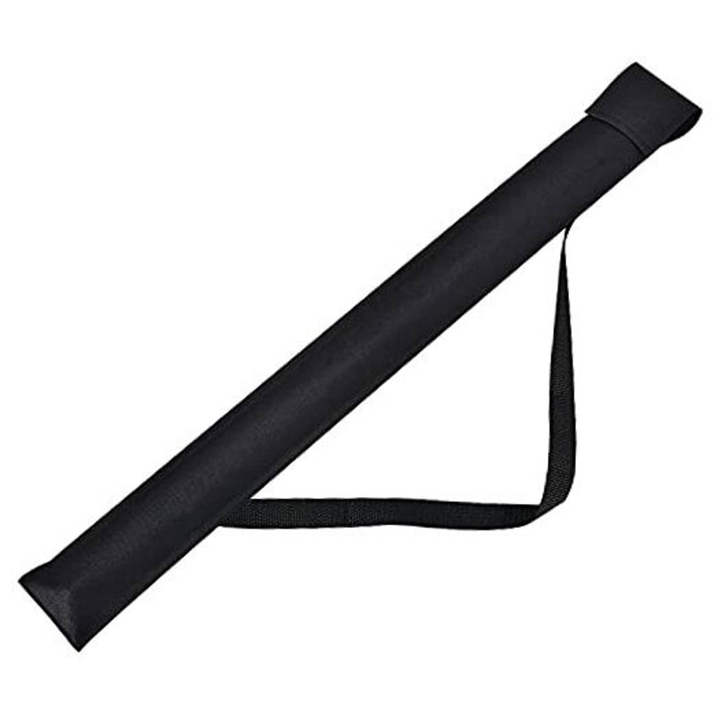 Black cue stick carrying case, 32-inch long fabric sleeve with carrying strap.