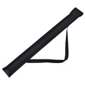 Black cue stick carrying case, 32-inch long fabric sleeve with carrying strap.