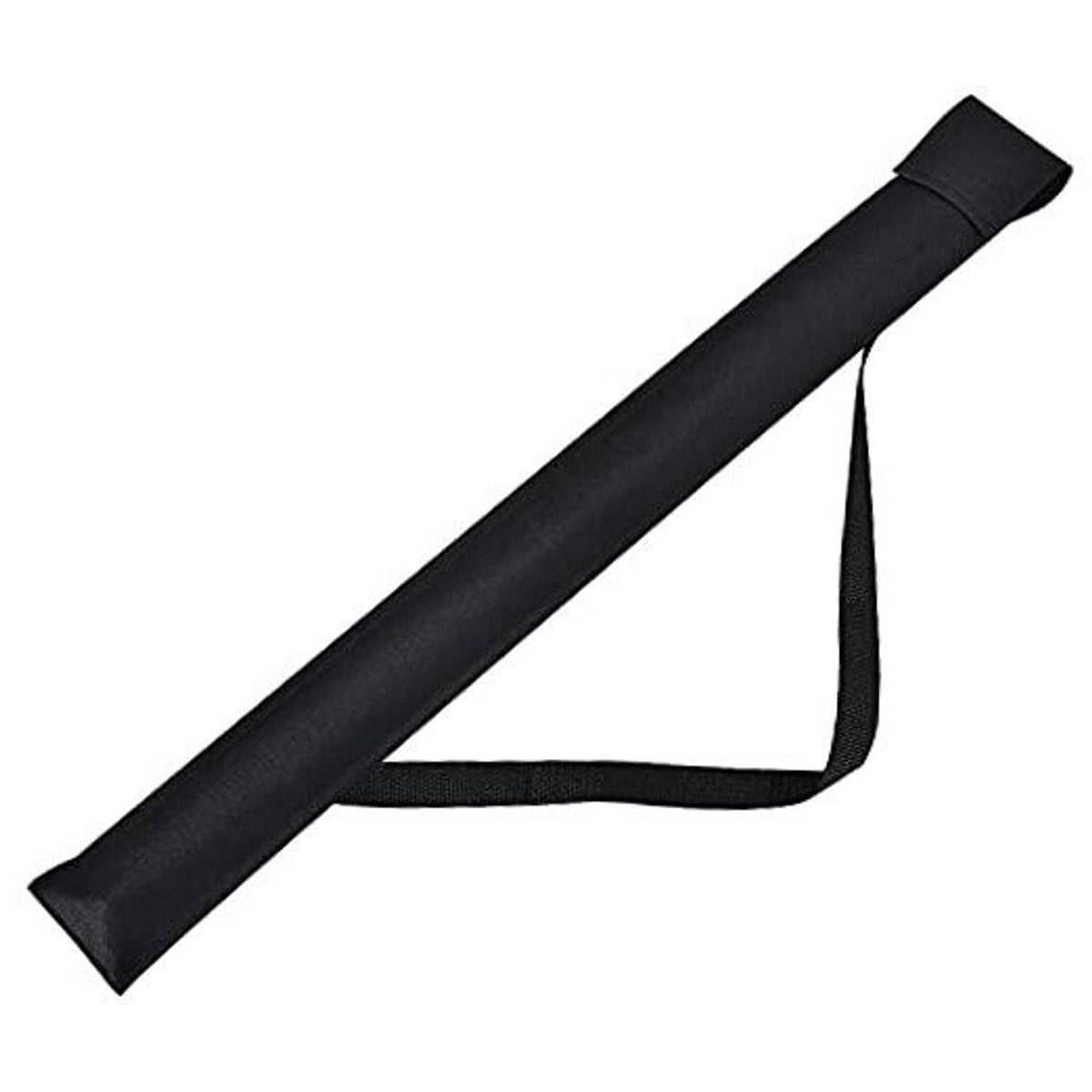 Black cue stick carrying case, 32-inch long fabric sleeve with carrying strap.