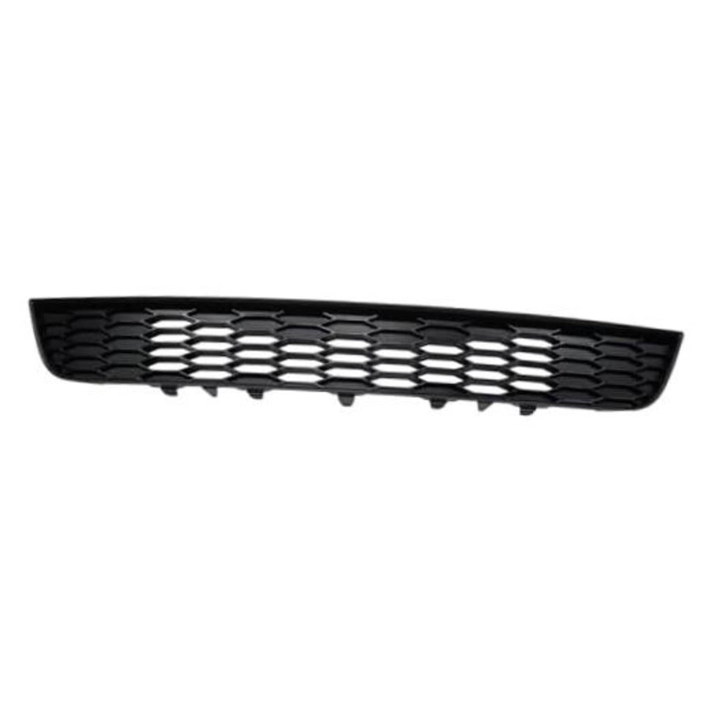 Black front bumper lower grille with hex mesh and silver-look center openings