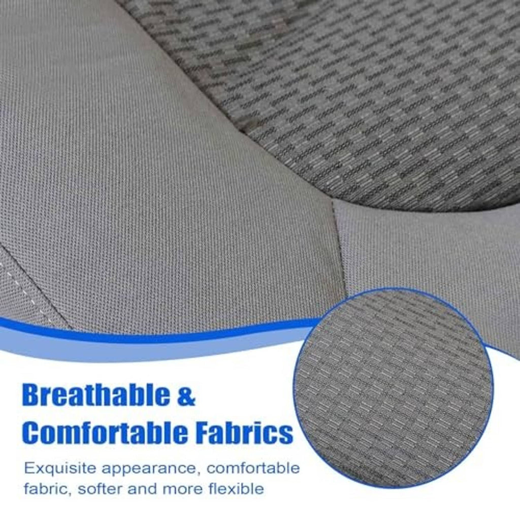 Gray cloth seat cover with breathable textured fabric panel and smooth side sections
