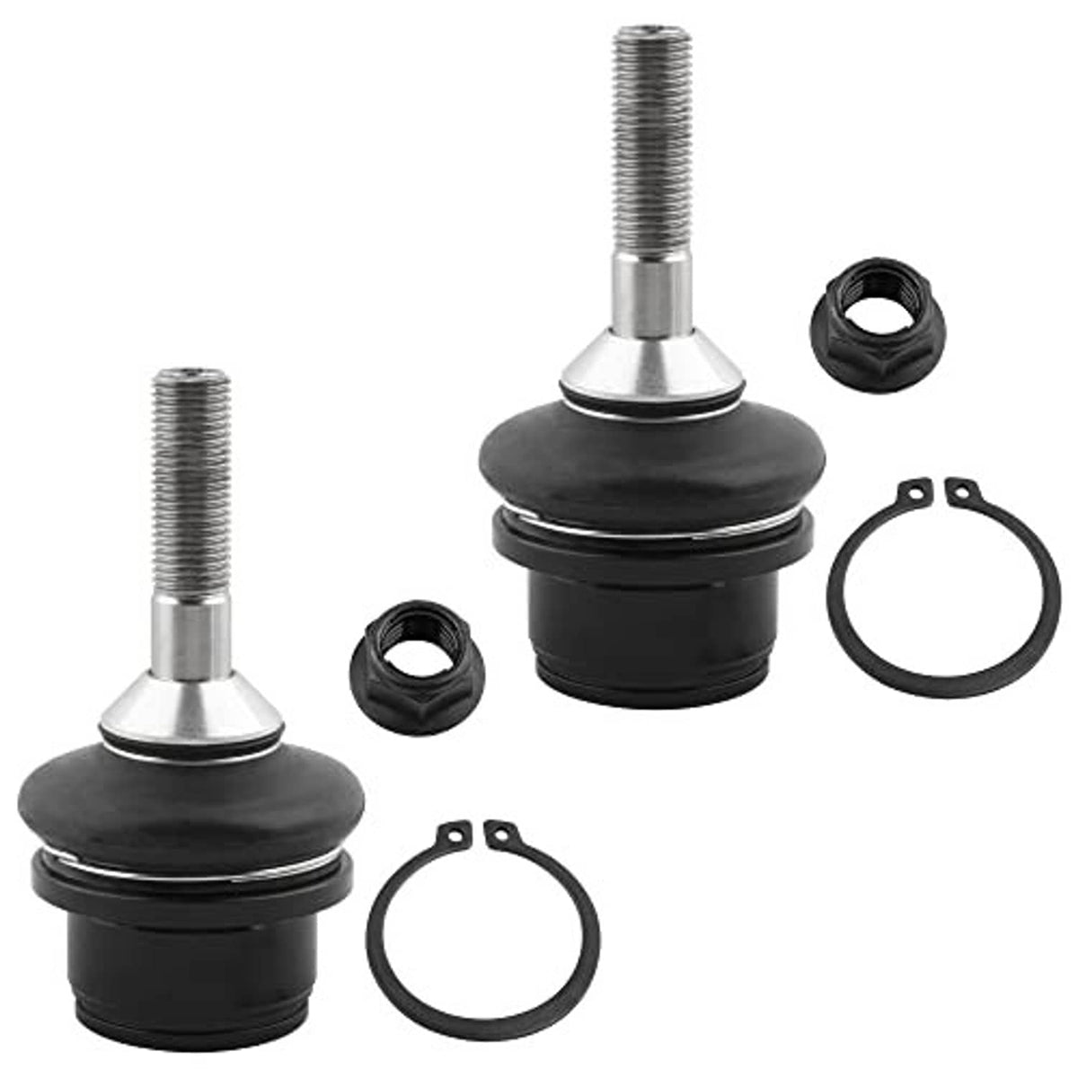 Front ball joint set with two assemblies, black boots, silver studs, and rubber gaskets