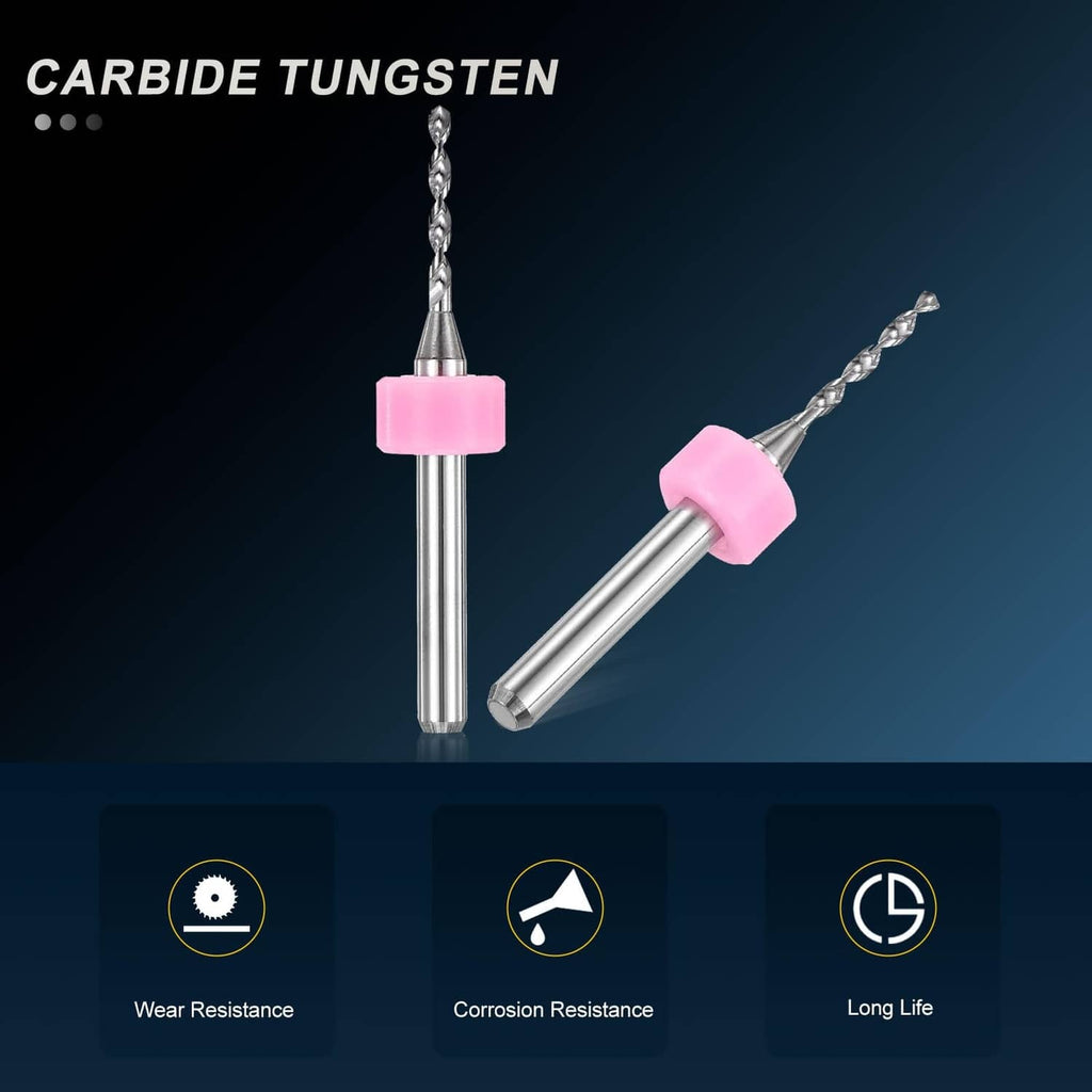 Carbide tungsten micro drill bits with pink caps and spiral fluted tips