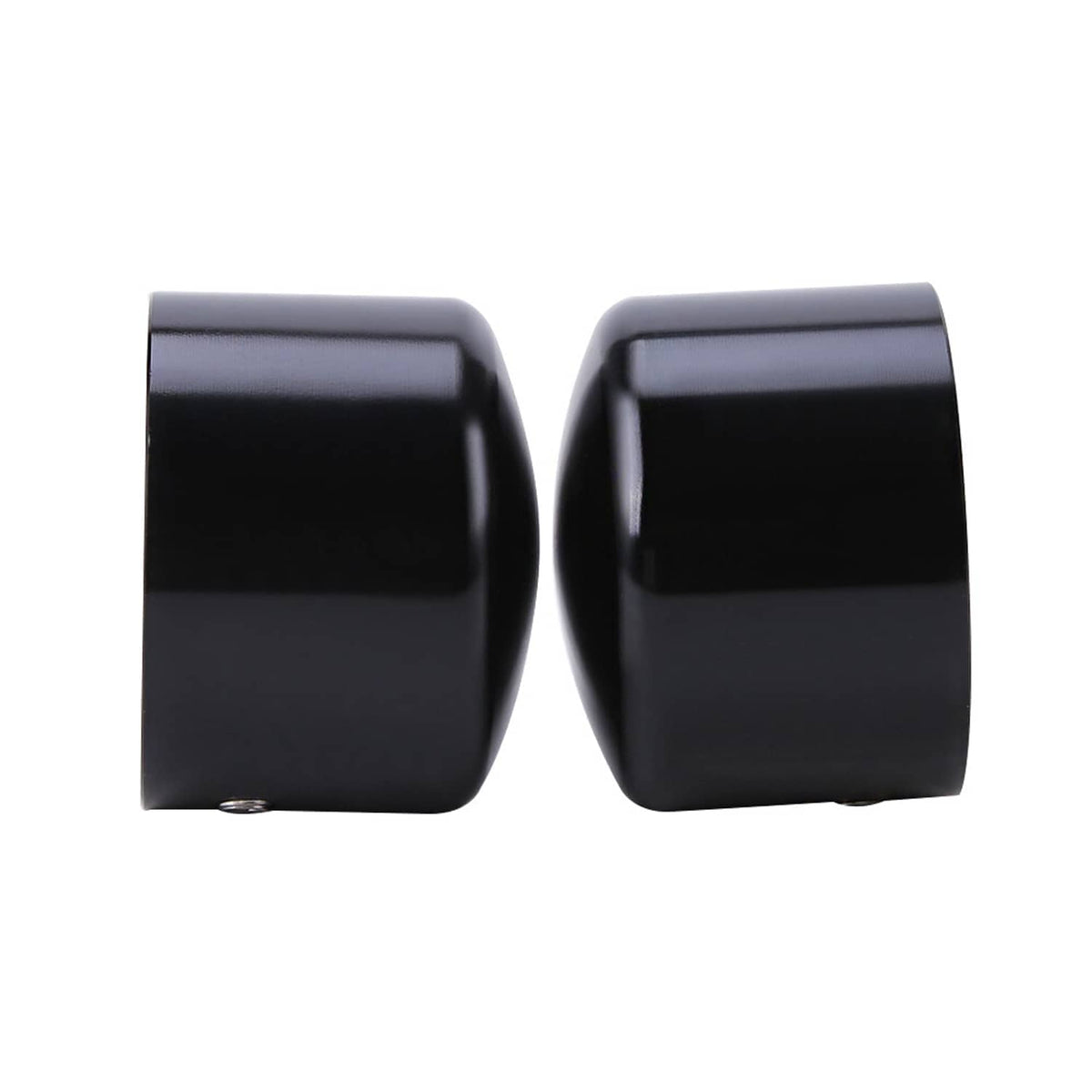 Pair of black front axle cap nut covers, smooth cylindrical ends