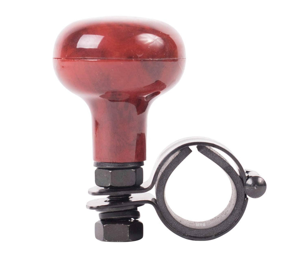 Red-brown steering wheel spinner knob with black screw base and ring