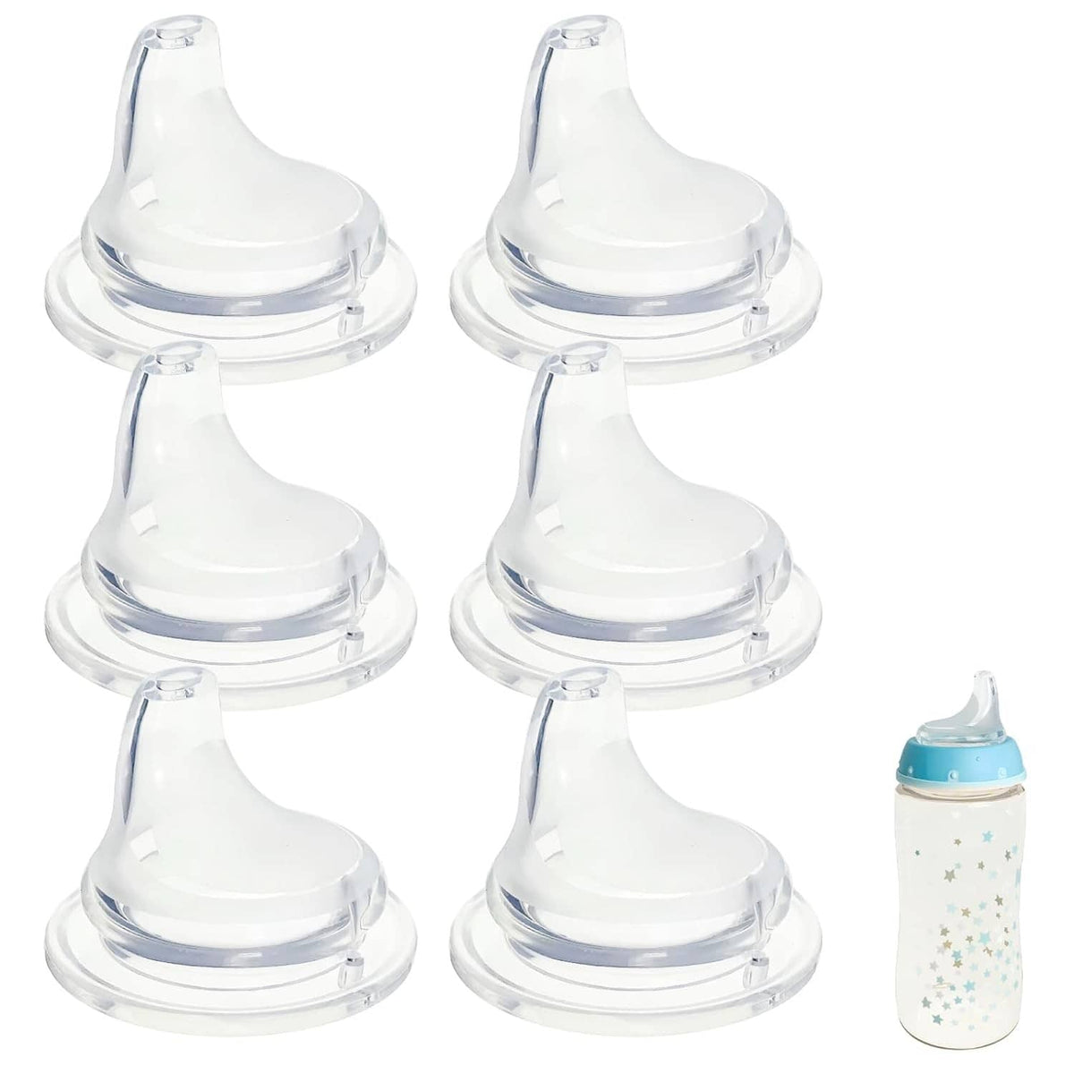 Six replacement silicone drinking spouts with clear base, NUK compatible