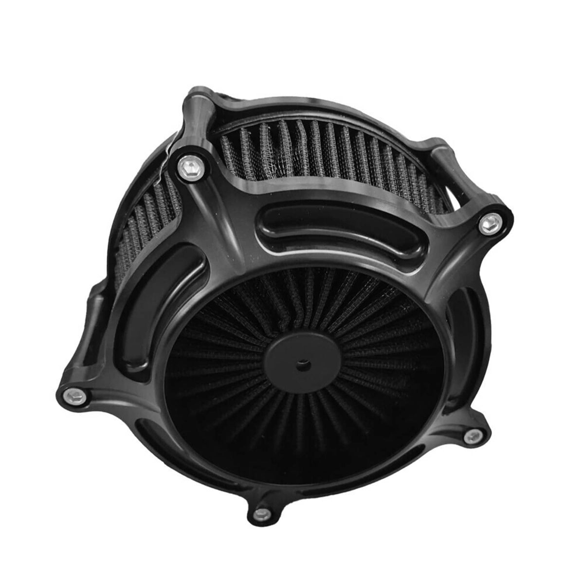 Black air cleaner intake filter front cover with round grille and pleated filter element