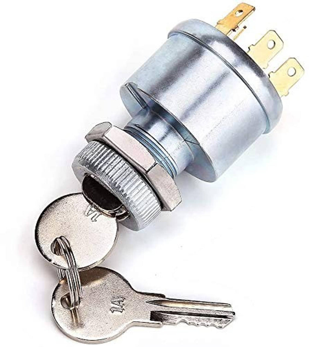 Ignition switch cylinder with two mounting terminals and two metal keys