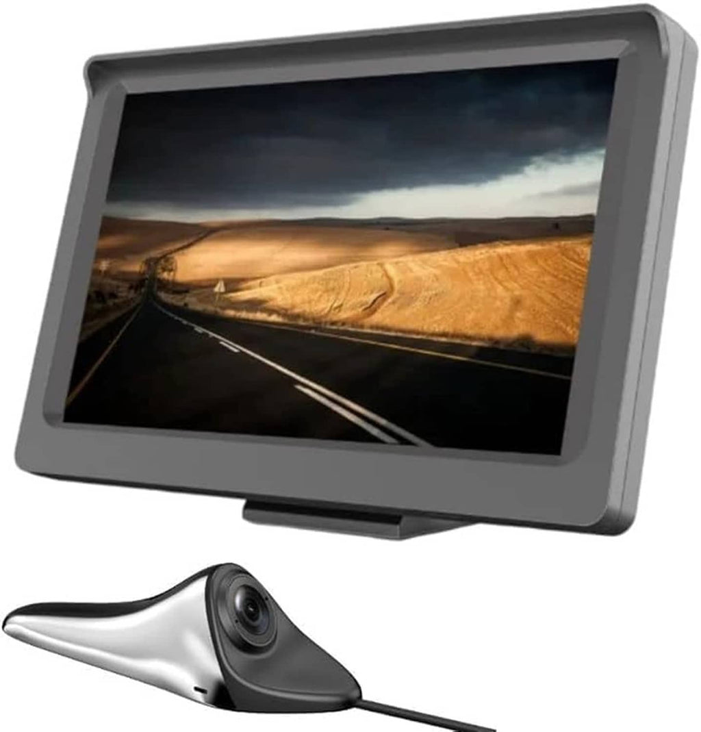 Car blind spot display with gray screen and silver side camera module.