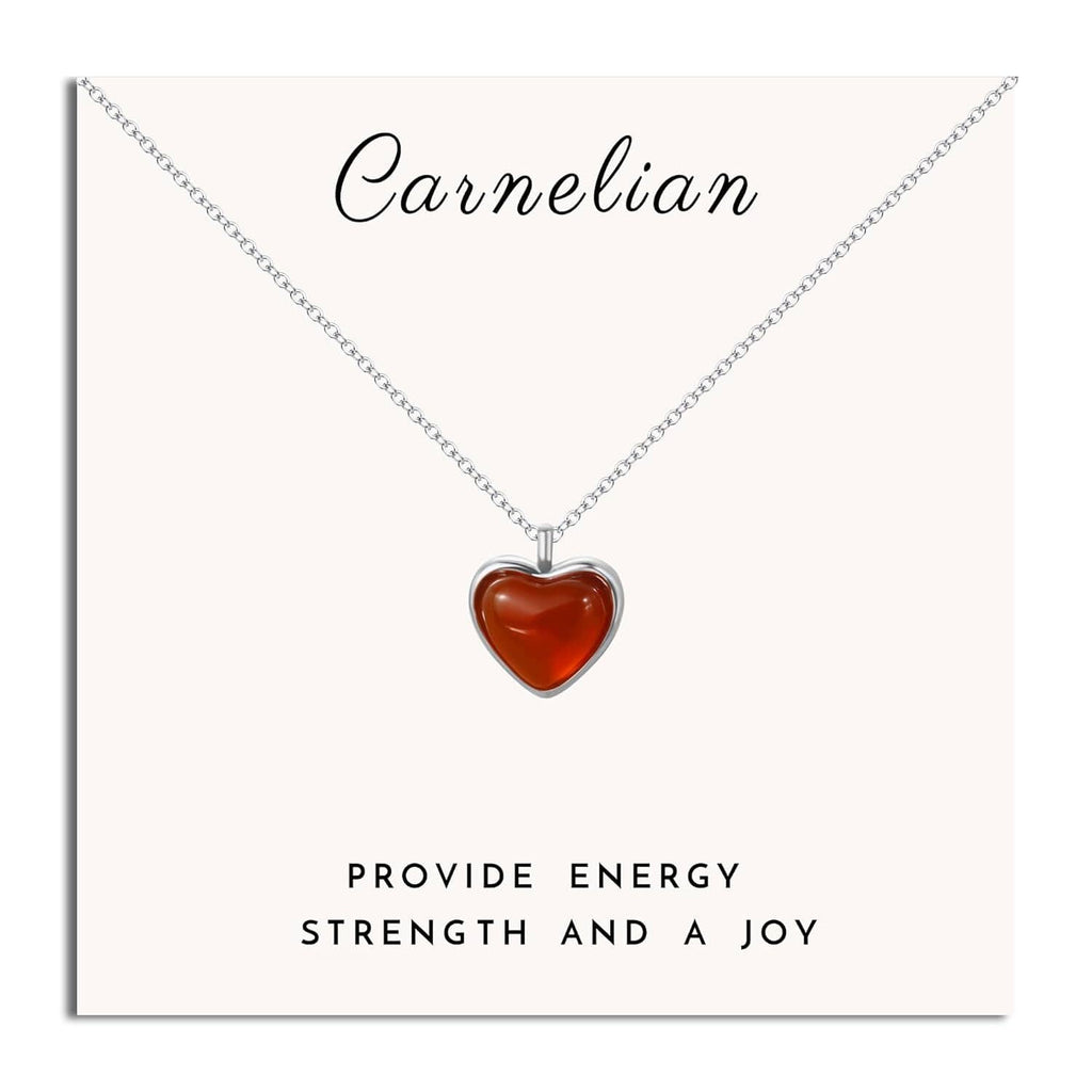 Women’s carnelian heart pendant necklace on a silver chain