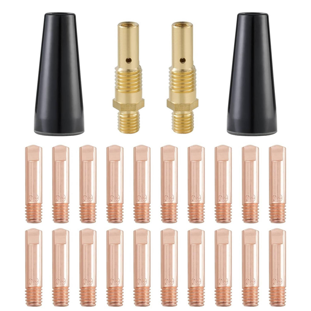 MIG nozzle tips kit with two black nozzles and multiple copper contact tips