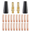 MIG nozzle tips kit with two black nozzles and multiple copper contact tips
