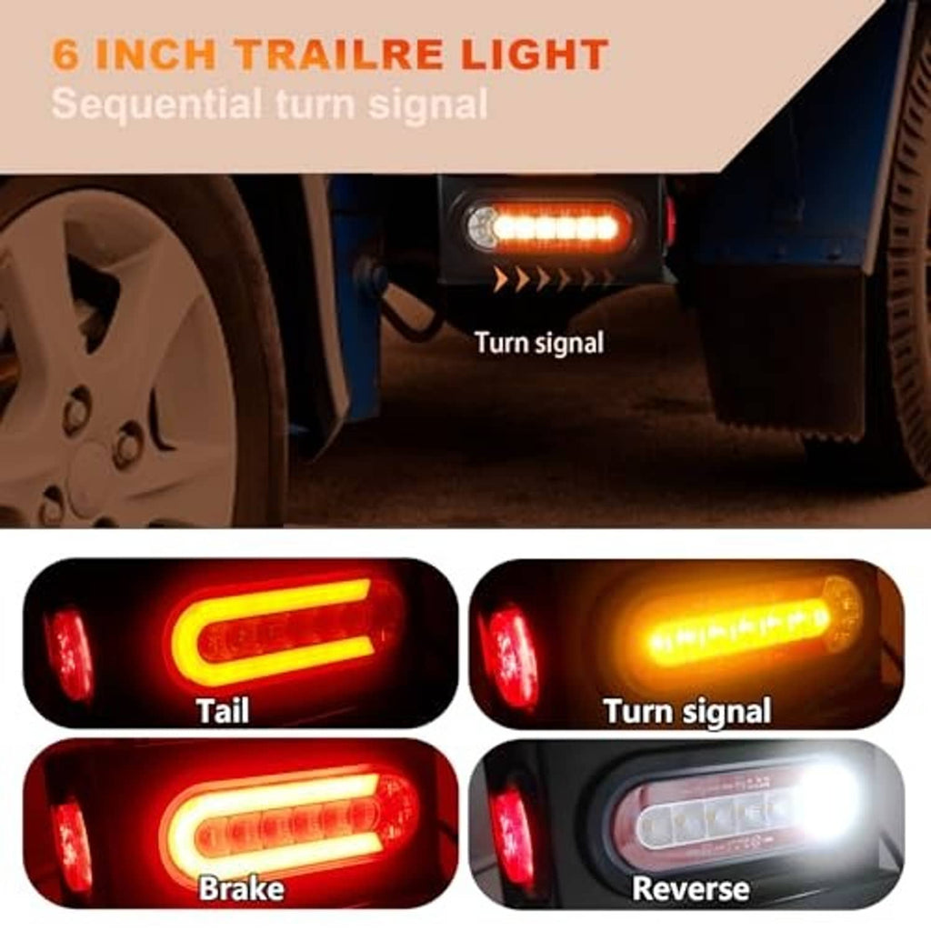Black oval LED trailer light showing sequential amber and red illumination